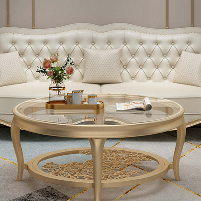 European Glass Openwork Carved 2-Tier Coffee Table