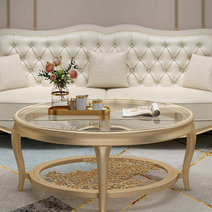 European Glass Openwork Carved 2-Tier Coffee Table