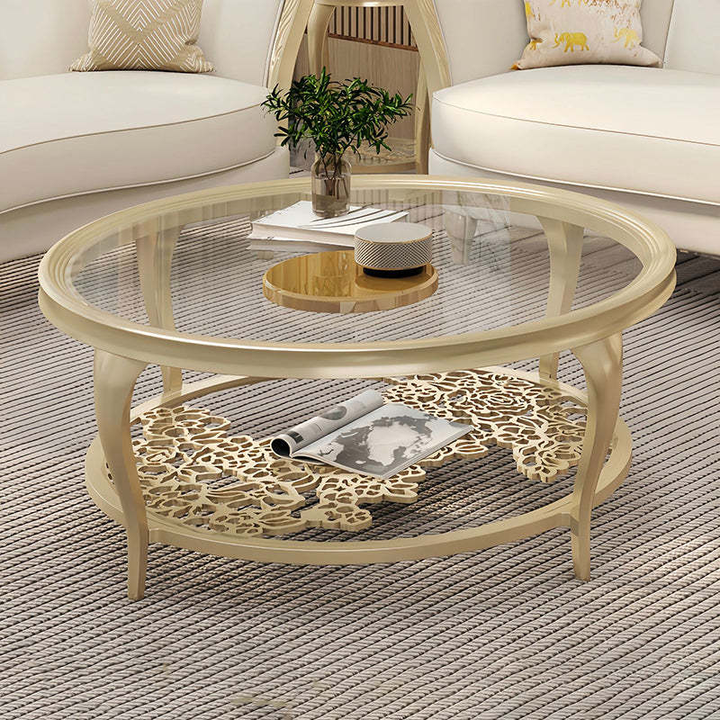 European Glass Openwork Carved 2-Tier Coffee Table
