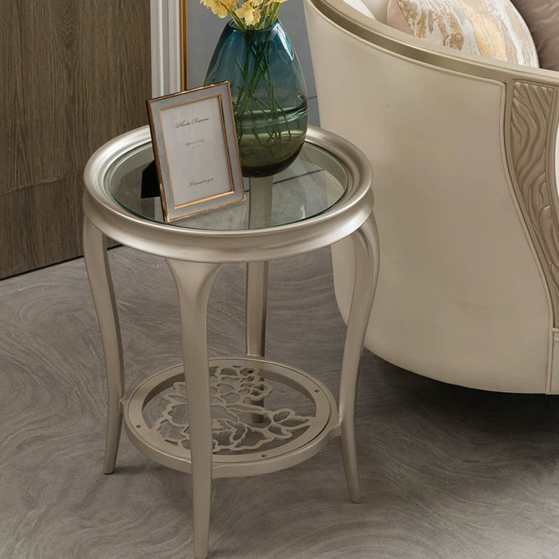 European Glass Openwork Carved 2-Tier Coffee Table