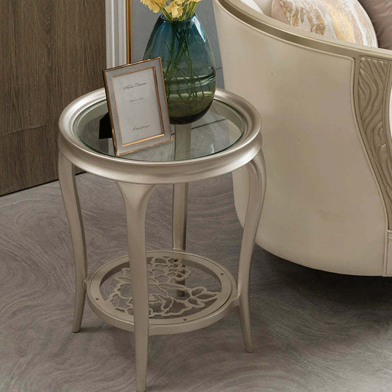 European Glass Openwork Carved 2-Tier Coffee Table