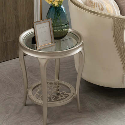 European Glass Openwork Carved 2-Tier Coffee Table