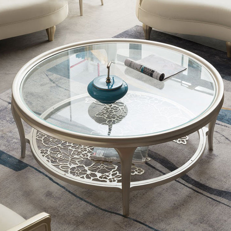 European Glass Openwork Carved 2-Tier Coffee Table