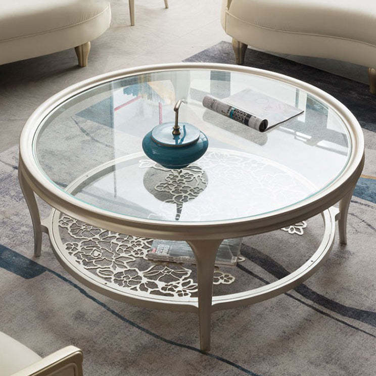 European Glass Openwork Carved 2-Tier Coffee Table