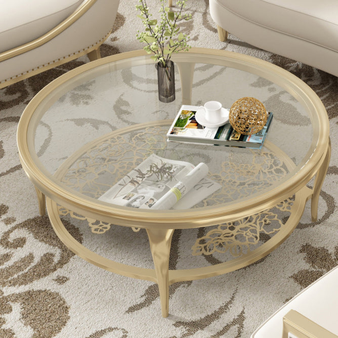 European Glass Openwork Carved 2-Tier Coffee Table
