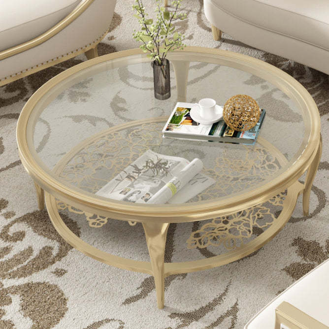 European Glass Openwork Carved 2-Tier Coffee Table