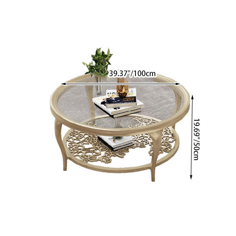 European Glass Openwork Carved 2-Tier Coffee Table
