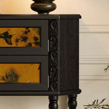 French Ash Wood Muslin Carved 2-Cabinet Side Table