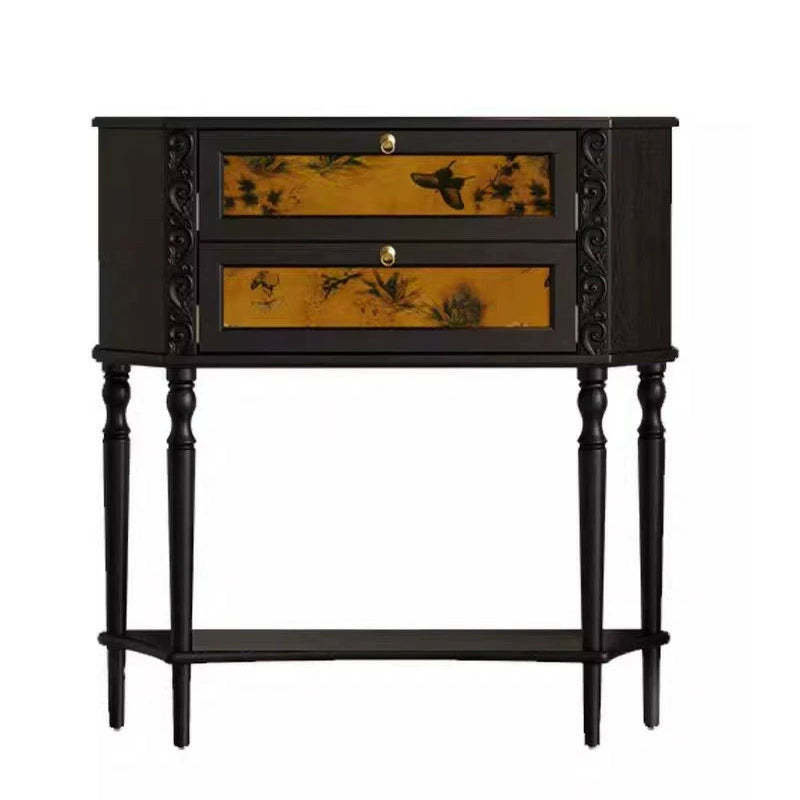 French Ash Wood Muslin Carved 2-Cabinet Side Table