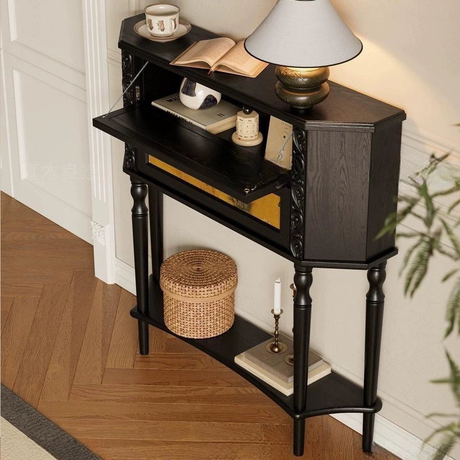 French Ash Wood Muslin Carved 2-Cabinet Side Table