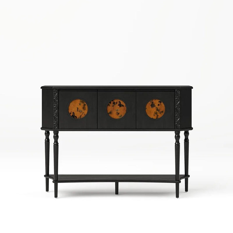 French Solid Wood Handmade Muslin 3-Cabinet Side Table