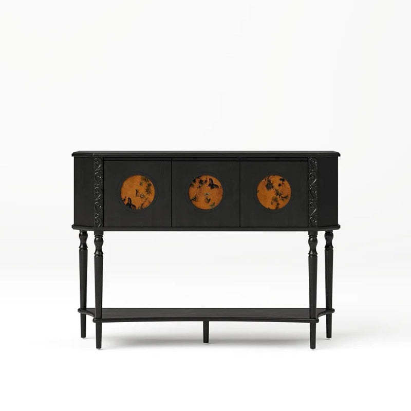 French Solid Wood Handmade Muslin 3-Cabinet Side Table