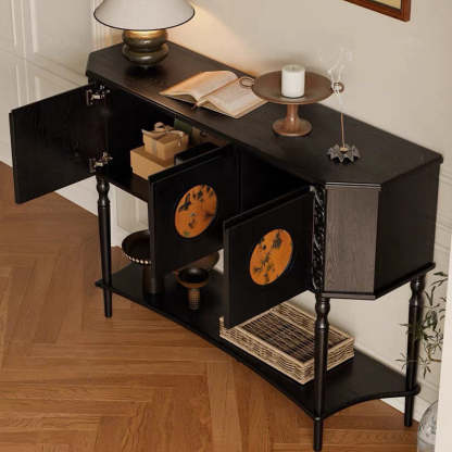 French Solid Wood Handmade Muslin 3-Cabinet Side Table