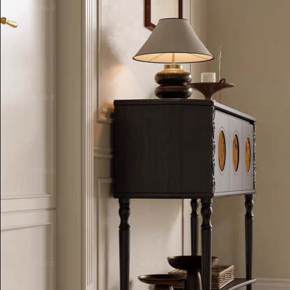 French Solid Wood Handmade Muslin 3-Cabinet Side Table