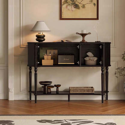 French Solid Wood Handmade Muslin 3-Cabinet Side Table
