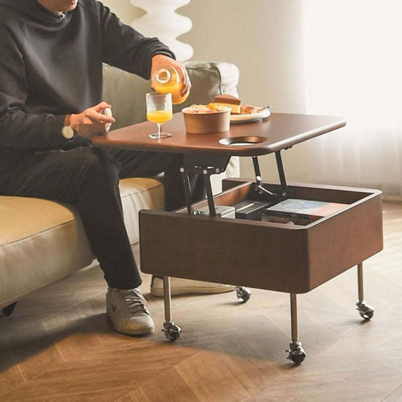 Retro Rubber Wood Liftable Movable Coffee Table