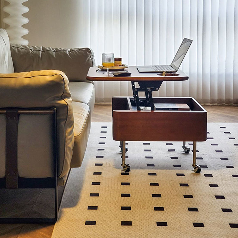 Retro Rubber Wood Liftable Movable Coffee Table