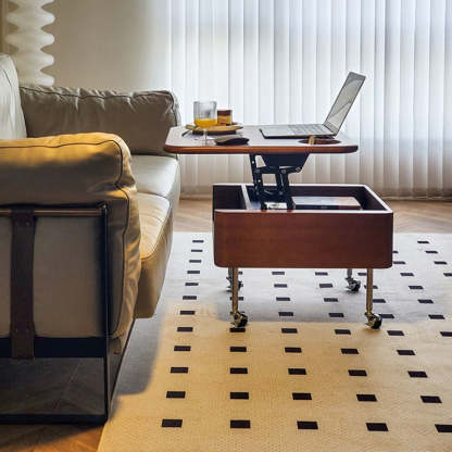 Retro Rubber Wood Liftable Movable Coffee Table
