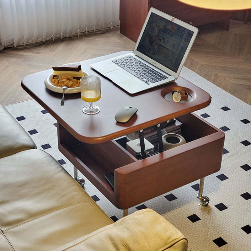 Retro Rubber Wood Liftable Movable Coffee Table