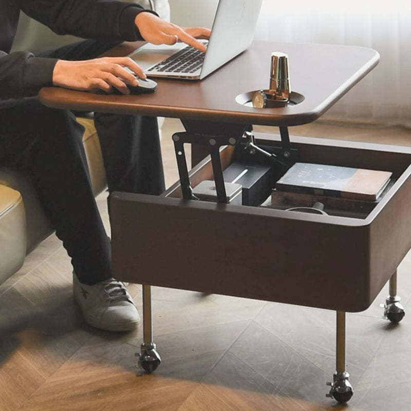 Retro Rubber Wood Liftable Movable Coffee Table