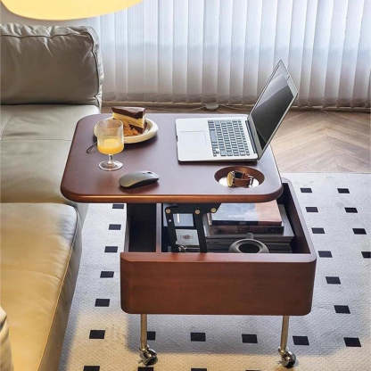 Retro Rubber Wood Liftable Movable Coffee Table — Caramel Color