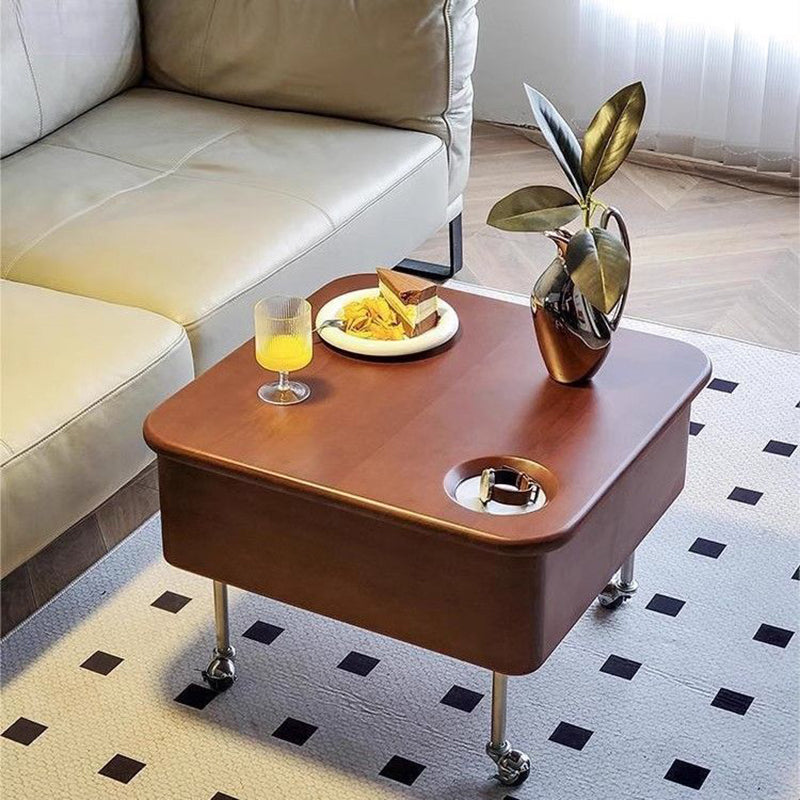 Retro Rubber Wood Liftable Movable Coffee Table