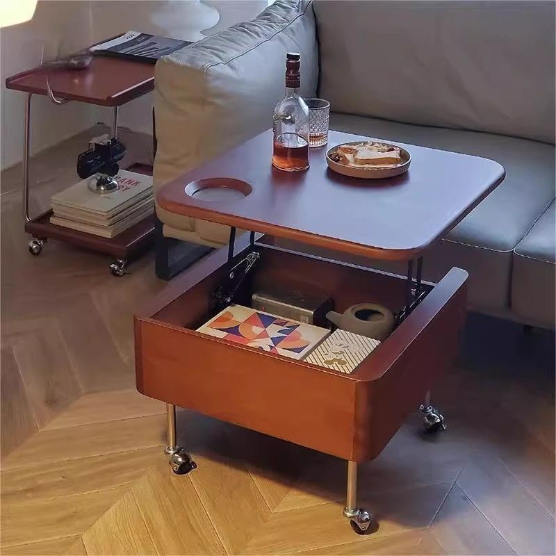 Retro Rubber Wood Liftable Movable Coffee Table