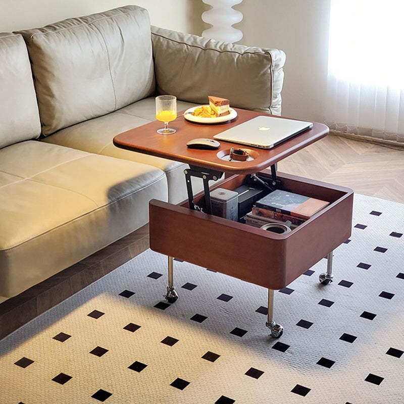 Retro Rubber Wood Liftable Movable Coffee Table