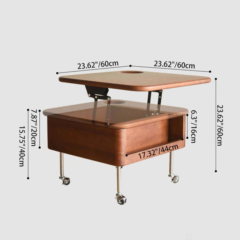 Retro Rubber Wood Liftable Movable Coffee Table