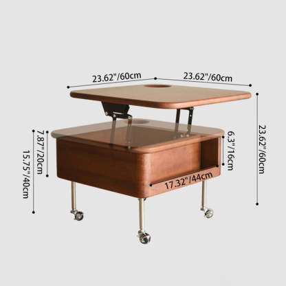 Retro Rubber Wood Liftable Movable Coffee Table
