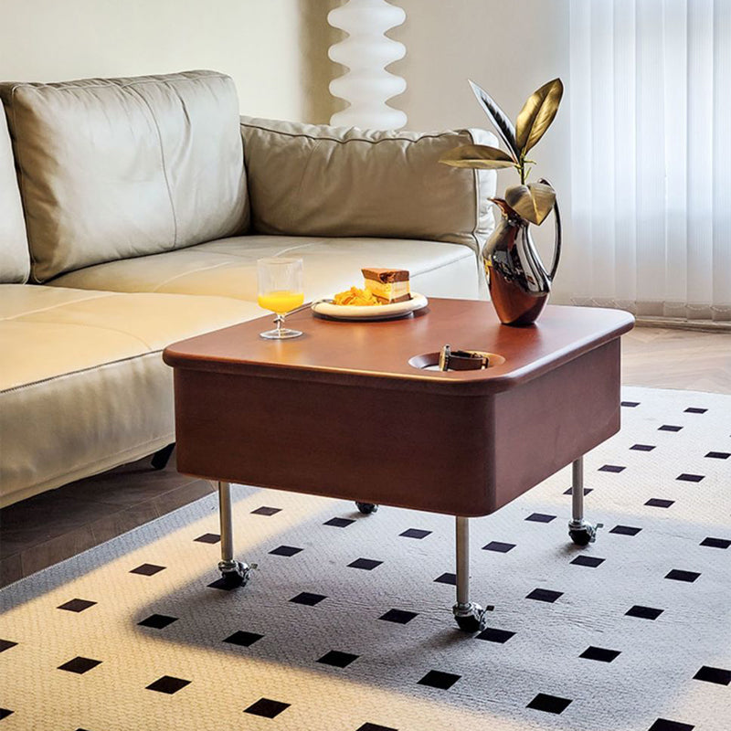 Retro Rubber Wood Liftable Movable Coffee Table