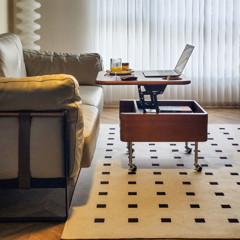 Retro Rubber Wood Liftable Movable Coffee Table