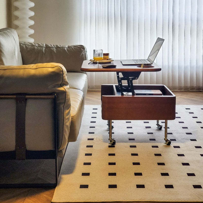 Retro Rubber Wood Liftable Movable Coffee Table