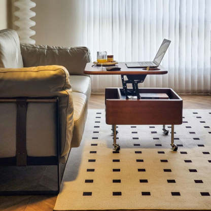 Retro Rubber Wood Liftable Movable Coffee Table
