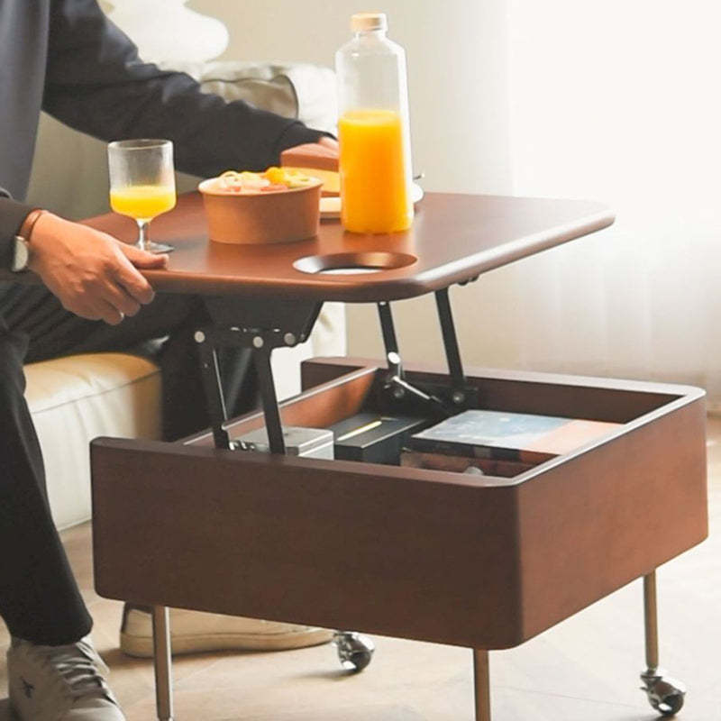 Retro Rubber Wood Liftable Movable Coffee Table
