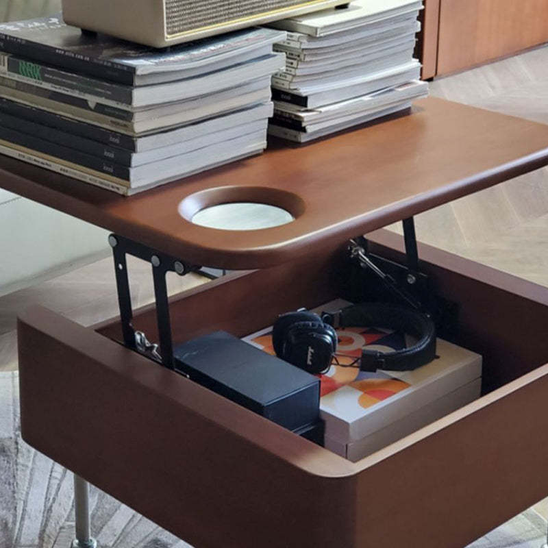 Retro Rubber Wood Liftable Movable Coffee Table