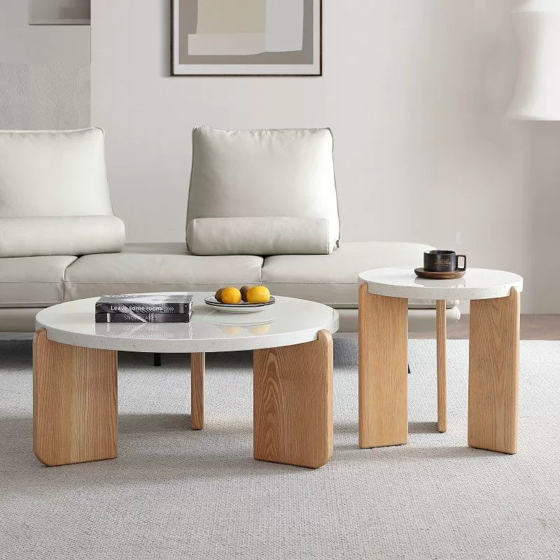 Nordic Wood Terrazzo Coffee Table Set