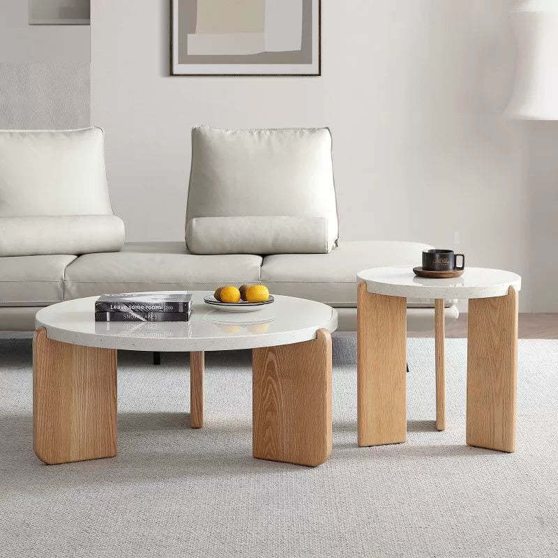Nordic Wood Terrazzo Coffee Table Set