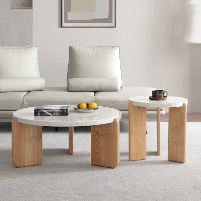 Nordic Wood Terrazzo Coffee Table Set