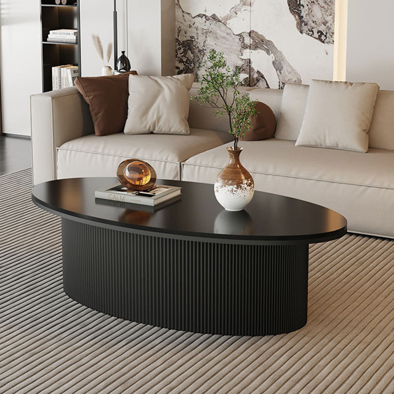 Scandinavian Slab Iron Oval Coffee Table Set — Round + Medium Oval Table / Black