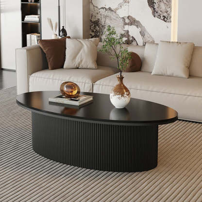 Scandinavian Slab Iron Oval Coffee Table Set — Round + Medium Oval Table / Black