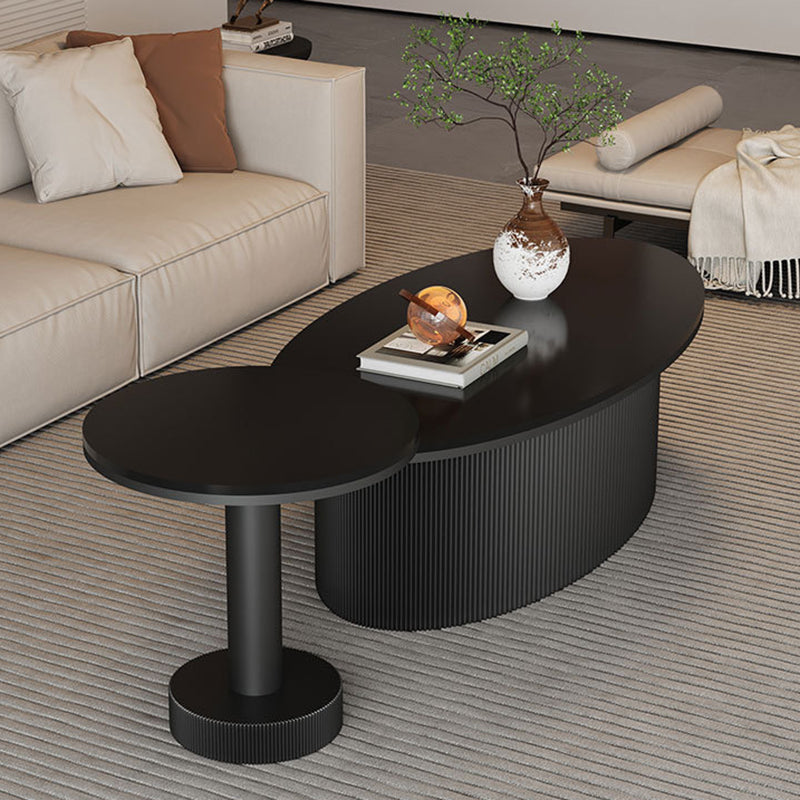 Scandinavian Slab Iron Oval Coffee Table Set — Round / White