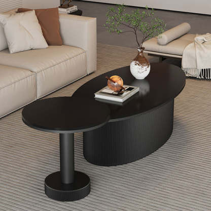 Scandinavian Slab Iron Oval Coffee Table Set — Round / White