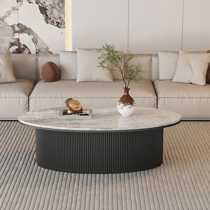 Scandinavian Slab Iron Oval Coffee Table Set — Round + Medium Oval Table / White