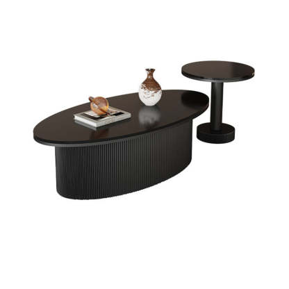 Scandinavian Slab Iron Oval Coffee Table Set