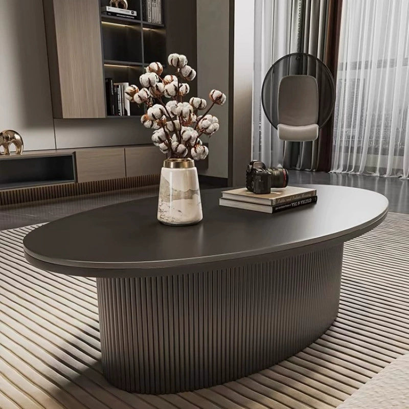 Scandinavian Slab Iron Oval Coffee Table Set — Round + Large Oval Table / Black