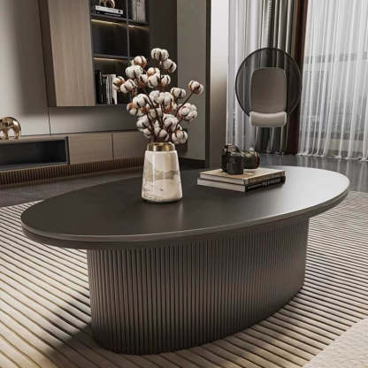 Scandinavian Slab Iron Oval Coffee Table Set — Round + Large Oval Table / Black