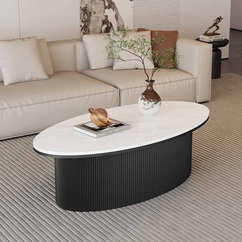 Scandinavian Slab Iron Oval Coffee Table Set — Oval - Small / White