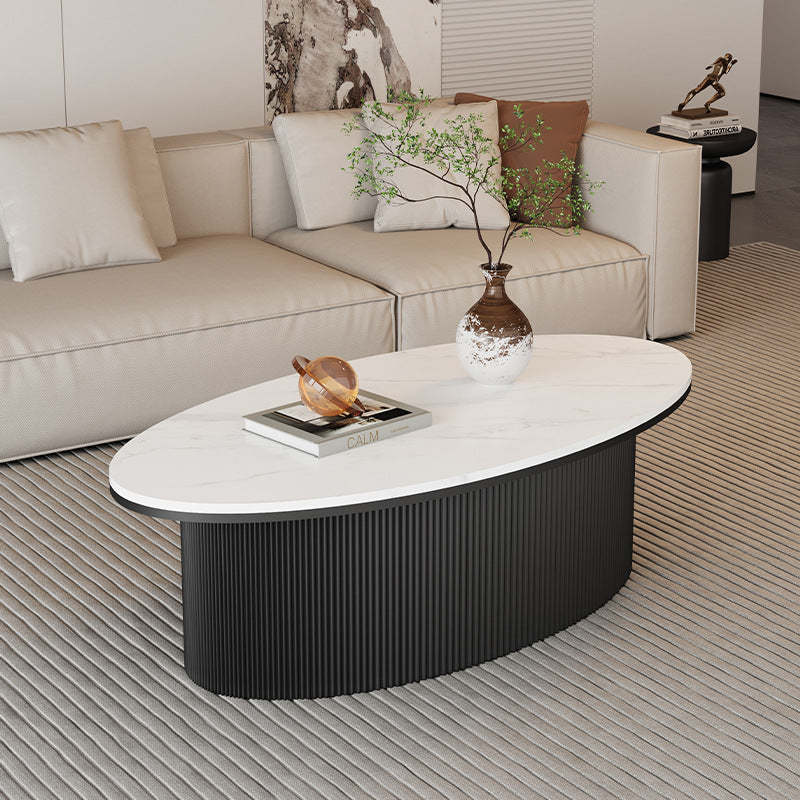 Scandinavian Slab Iron Oval Coffee Table Set — Oval - Small / White