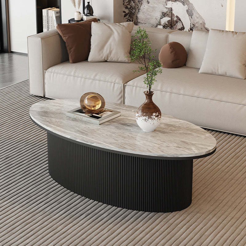 Scandinavian Slab Iron Oval Coffee Table Set — Round / Gray